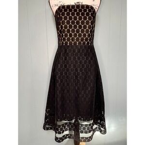 Shoshanna Black Lace Circle Pattern Strapless Fit Flare Dress Size 6
